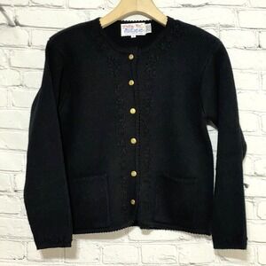 Vintage Tally Ho Women's Cardigan Sweater Size S Metal‎ Buttons Floral Crochet